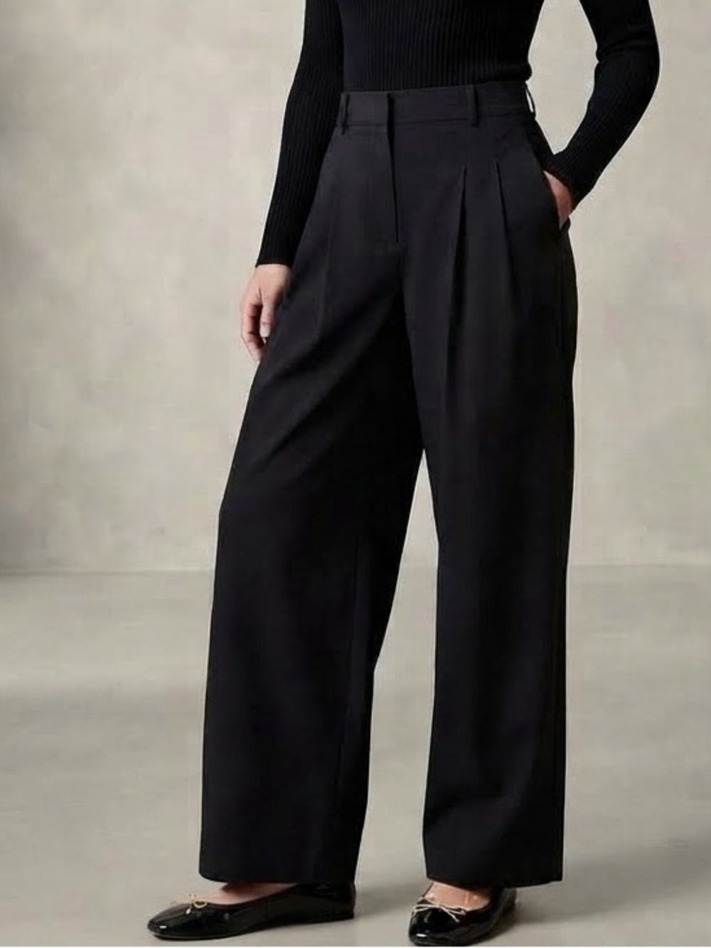 CALIA by Carrie Underwood True Flex Black Wide-Leg Pleated Trousers